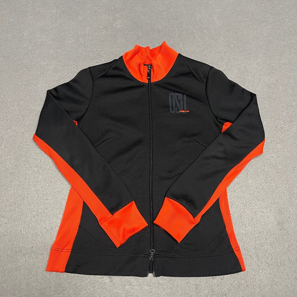 Oregon State Beavers Jacket Womens Large Black Orange Nike OSU NCAA Embroidered